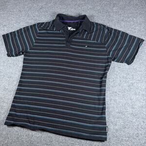 One Industries Black Striped Polo Shirt Mens Size XL Turquoise White Casual